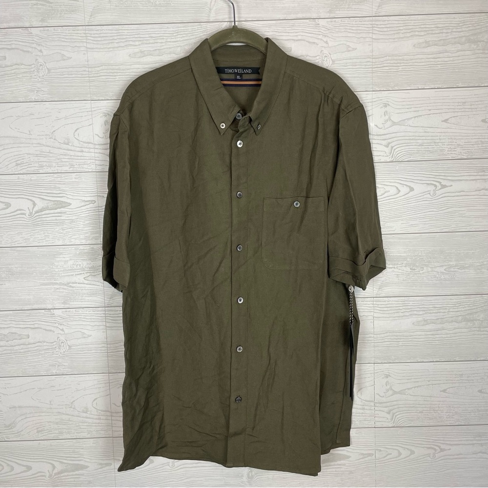 Timo Weiland Green Linen Button Down Blouse Size XL NWT